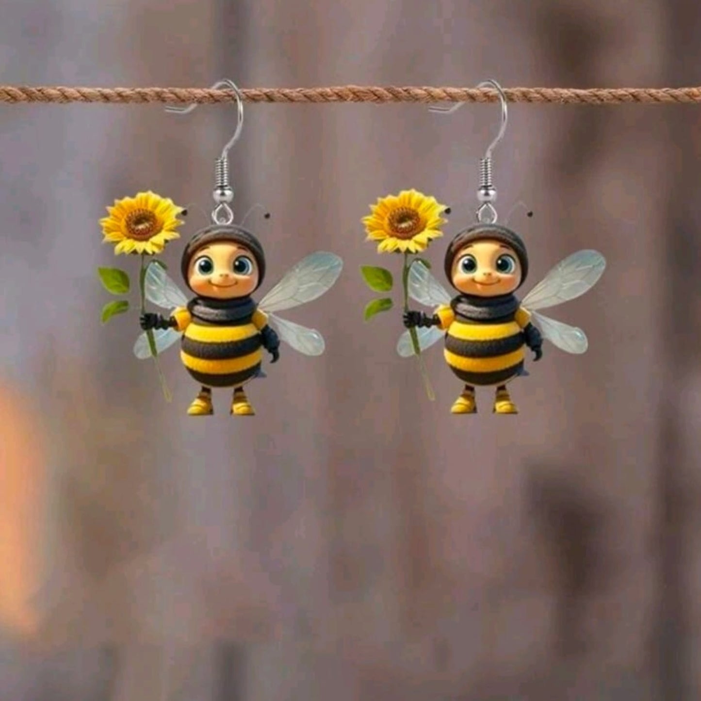 2D Acrylic Sunflower Bee Earrings (Flat)