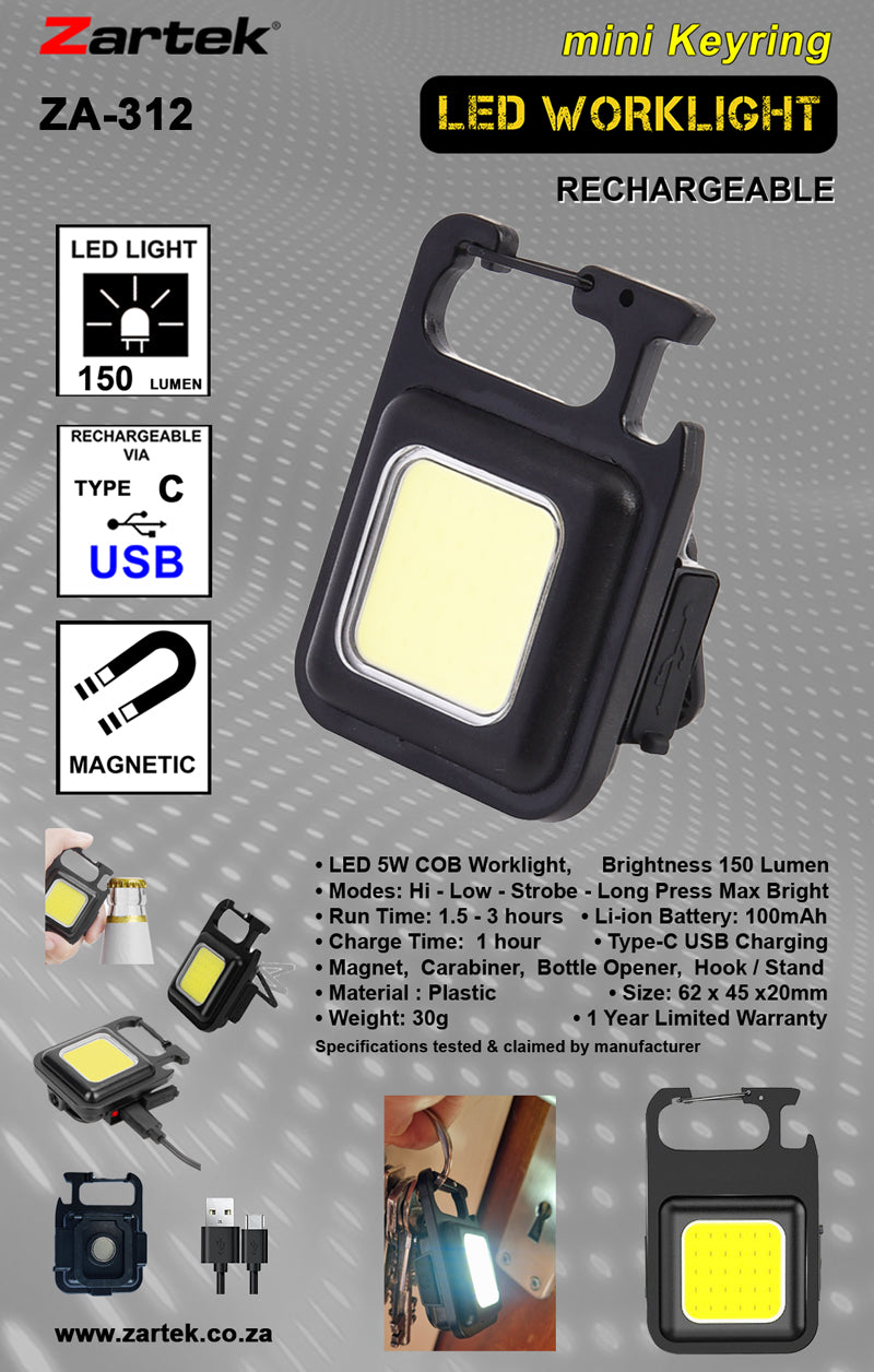 Rechargeable LED mini Keyring Worklight, 500 Lumen za312
