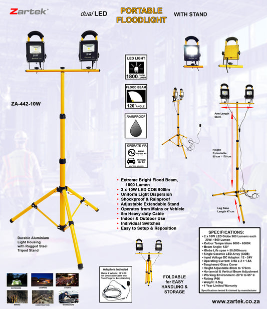 ZA442 10w Dual LED Portable Floodlight with Tripod Stand
