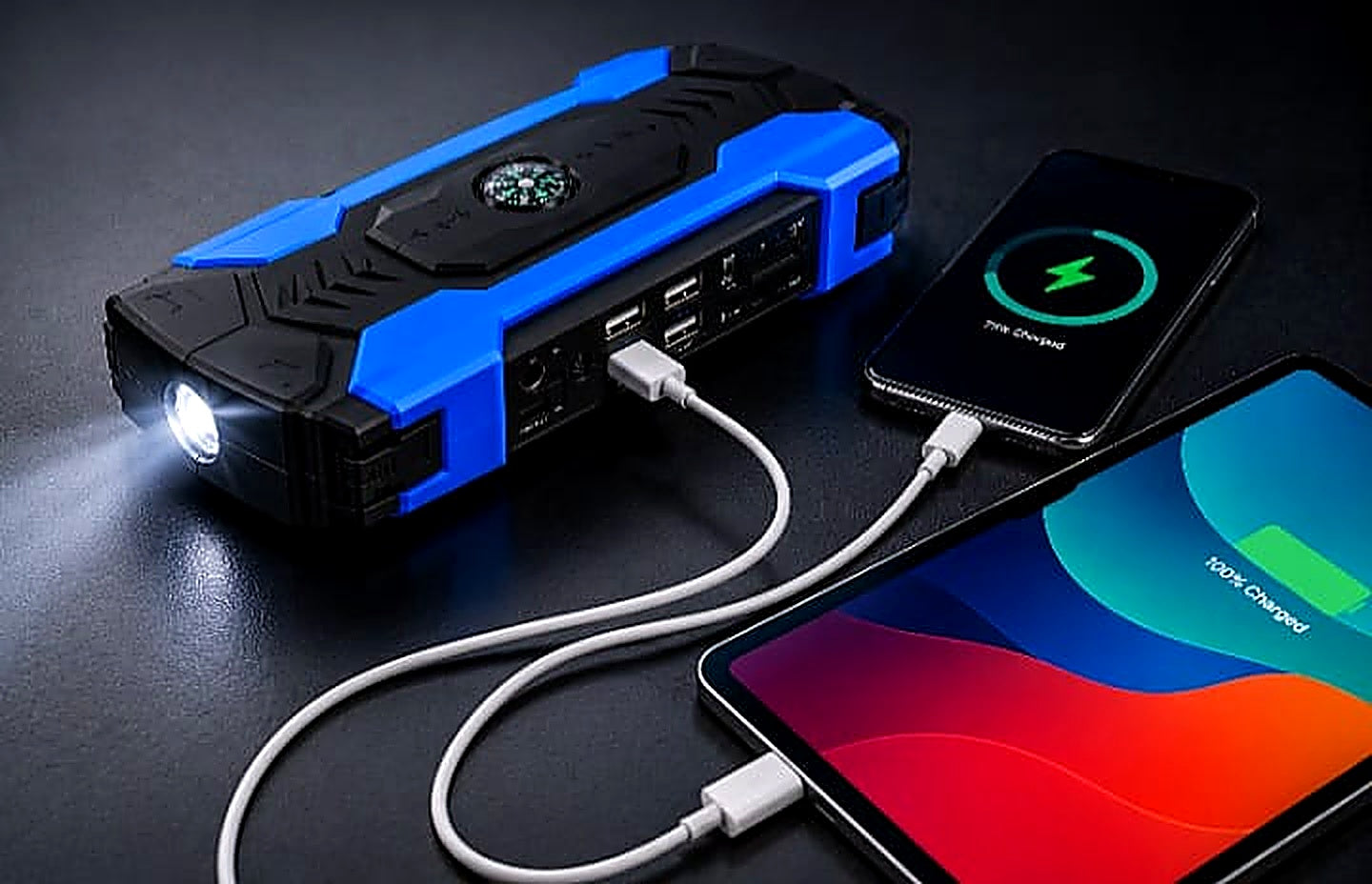 Portable Car Jump Starter & Power Bank with LED Flashlight