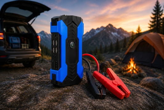 Jump starter at campsite